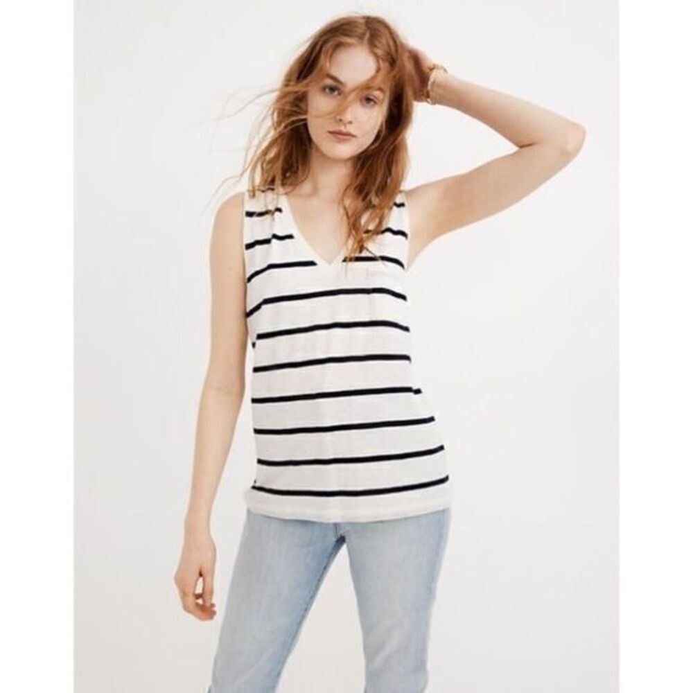 Madewell whisper cotton v-neck‎ striped pocket tank
